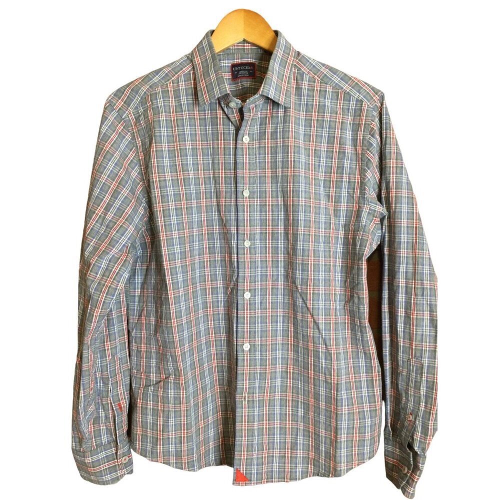 Untuckit Men's Plaid Flannel Button-Down Shirt Slim Fit Wrinkle Free Medium